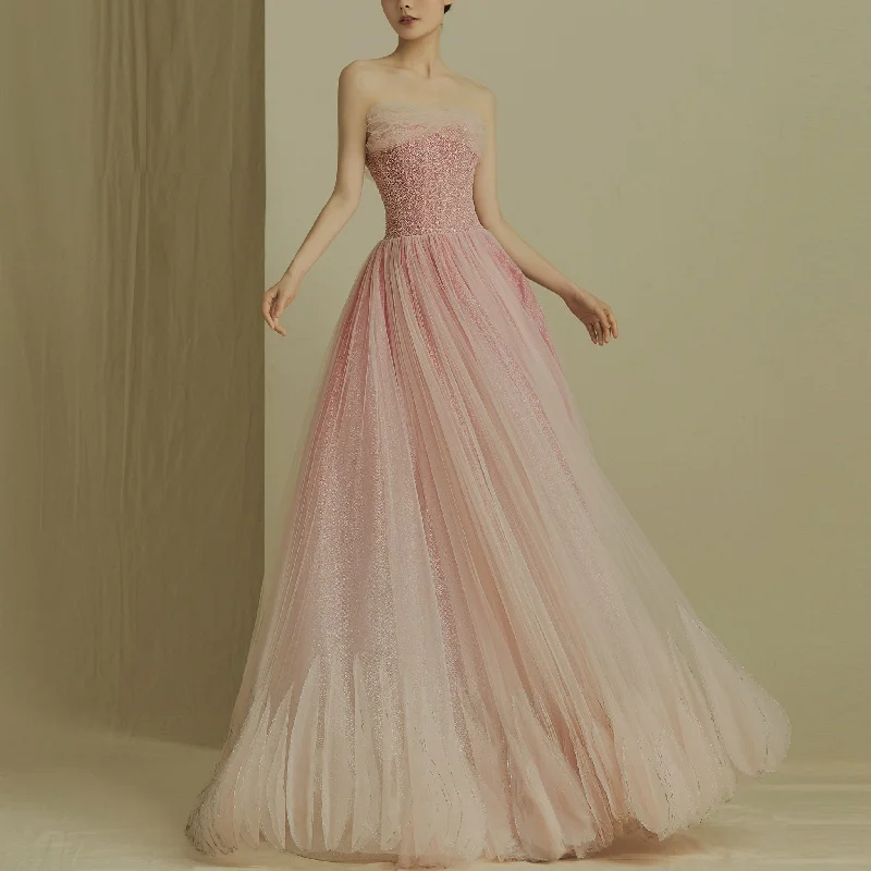 Limited - Edition Drops Pink Sequin Sparkly Evening Party Dress Strapless Formal Prom Gown