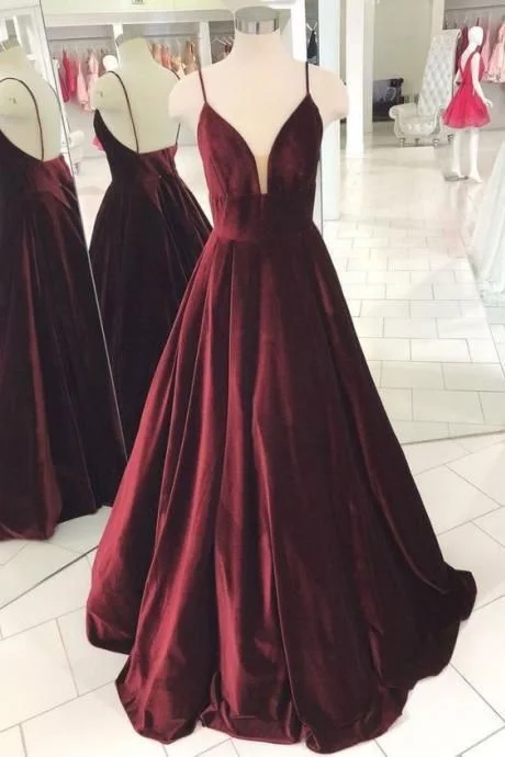 Wardrobe Essentials Elegant Dark Burgundy Long Spaghetti Straps Prom Dresses Evening Gown   cg14263