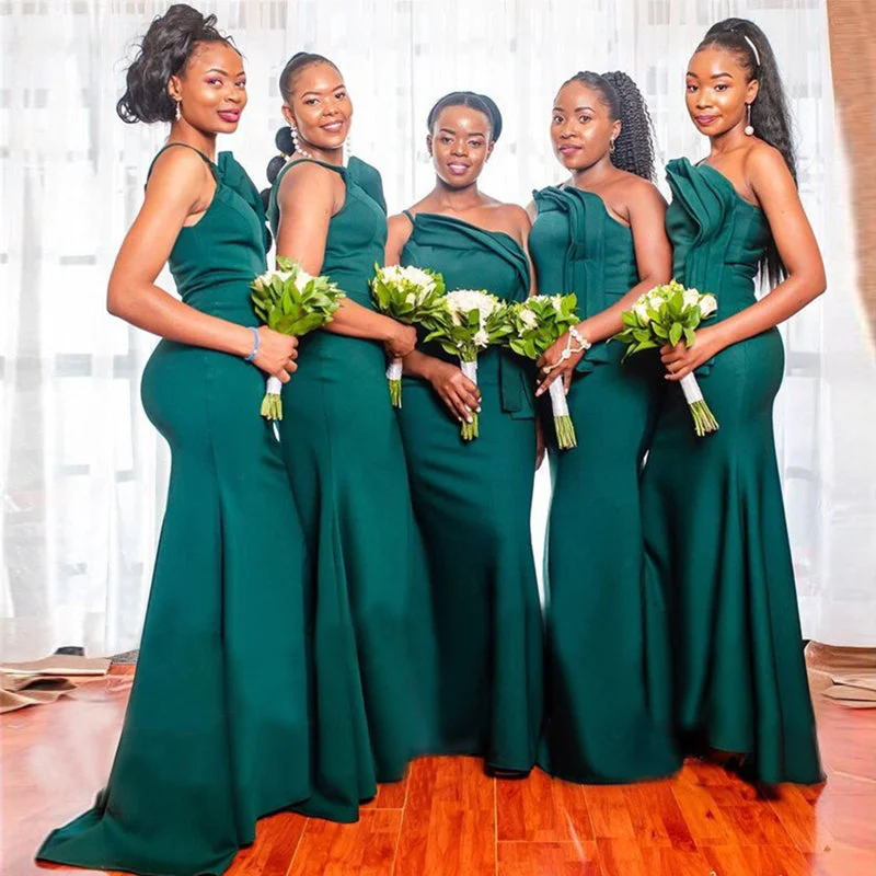 Style Upgrade One-shoulder Emerald Green Ruffle Style Mermaid Long Bridesmaid Dress, BD3268