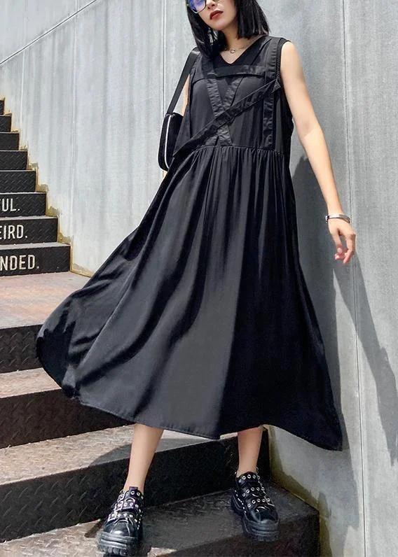 Style Upgrade Handmade v neck sleeveless summer clothes For Women Sewing black Dress