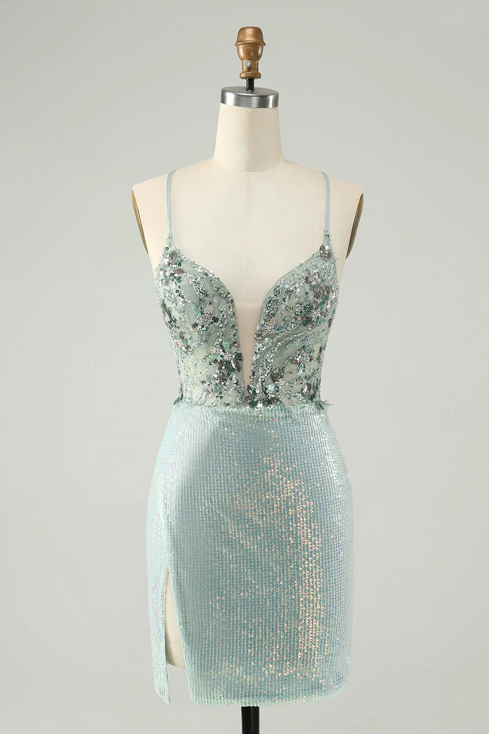 Unbeatable Prices Amzcw Sparkly Dusty Green Bodycon Spaghetti Straps Short Homecoming Dress with Sequins