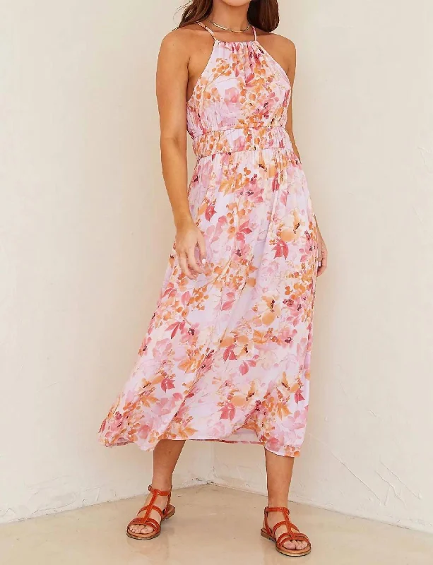 Wardrobe Update Halter Midi Dress In Fiesta Floral Print