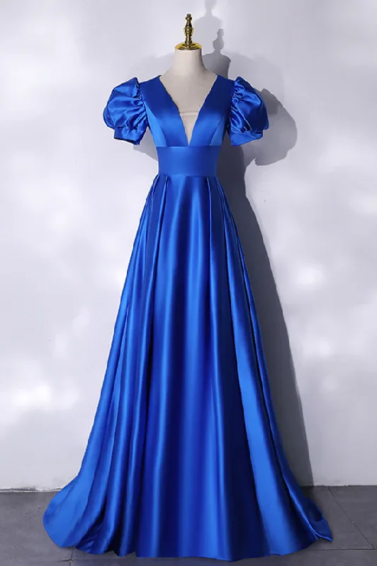 Feminine Soft - Hued Styles Blue satin long prom dress simple evening dress Y241