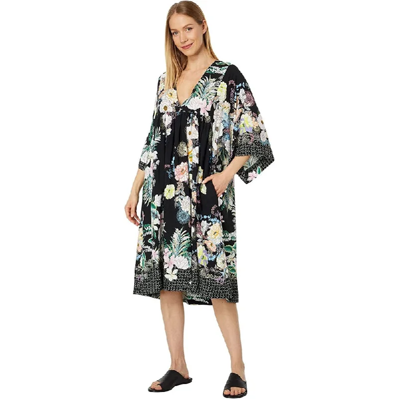 Boho - Chic Festival - Ready Style Johnny Was Women New Easy Cover-Up Black Floral Swing Dress