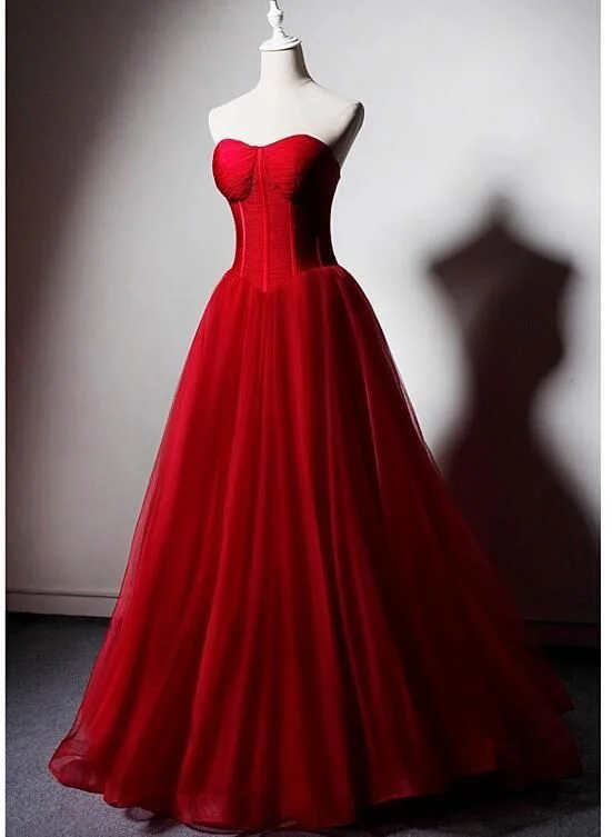 Flash Deals Red Sweetheart Tulle Ball Gown Floor Length Formal Dress, Red Tulle Evening Dress Party Dress Prom Dresses Princess Dress       cg23076