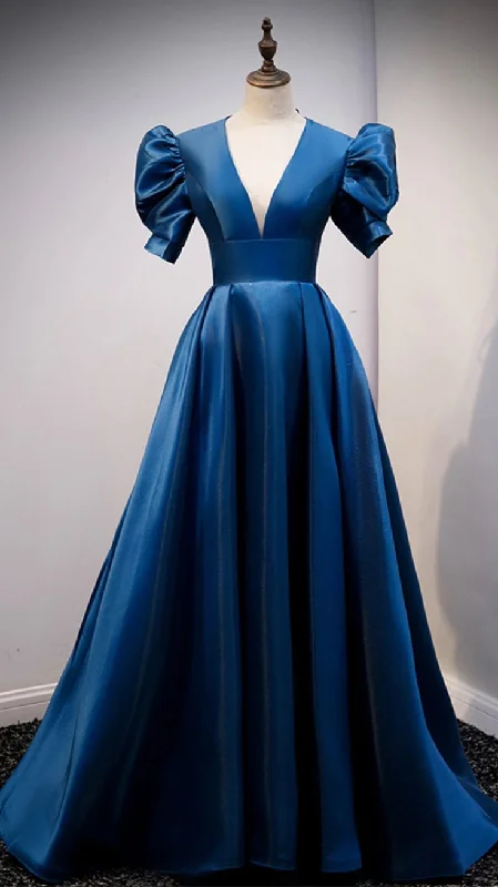 Trend Alert Blue satin long prom dress blue evening dress Y4966