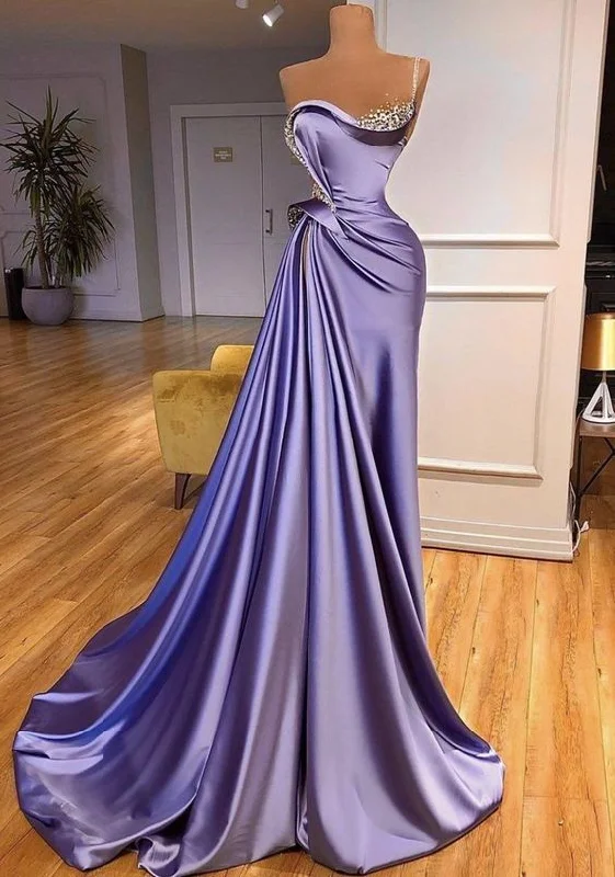 Update With Cottagecore Styles Luxury beaded evening dresses long elegant mermaid purple satin modest amazing sleeveless formal party dresses Y1149