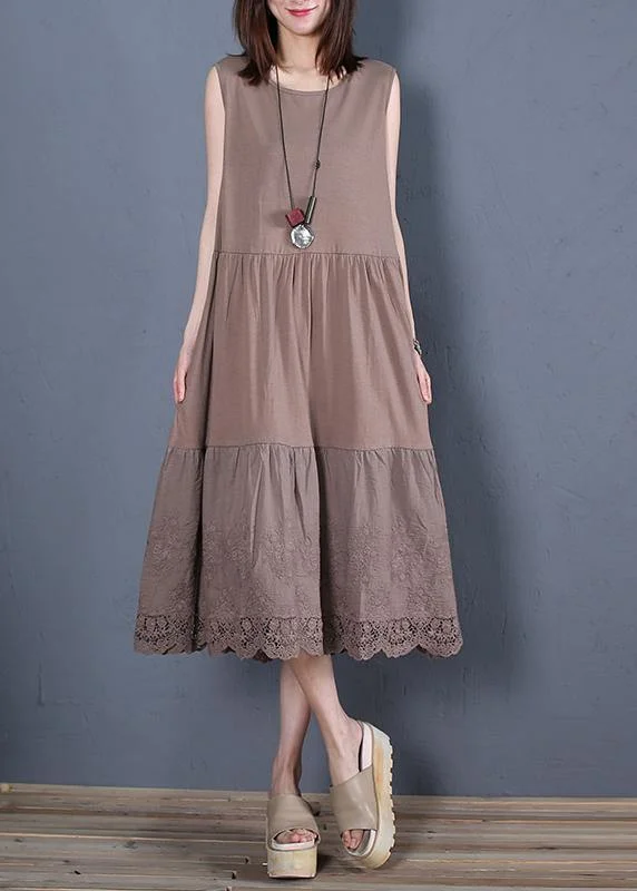 Cool Prices Loose chocolate cotton outfit o neck sleeveless Robe Dresses