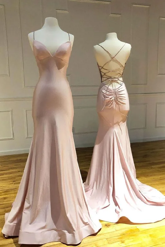 Big Savings On Rustic Countryside Styles Pink sweetheart satin long mermaid long prom dress pink evening dress Y4575