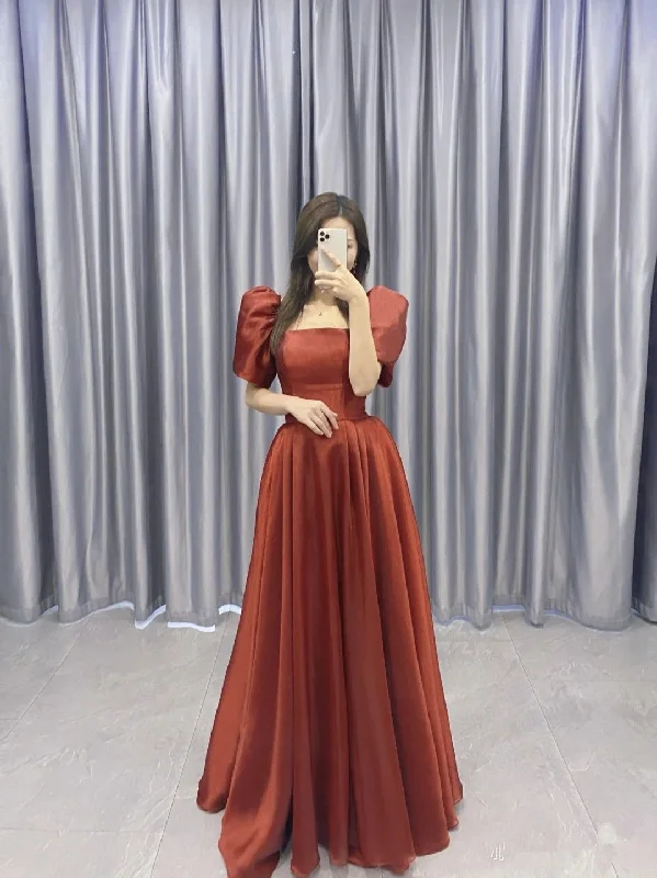 Flash Deals Modest A-line Satin Long Prom Dress Fashion Party Gown Y5142