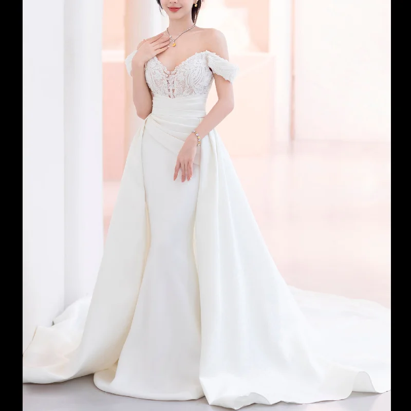 Summer Splash Sale Satin Mermaid Wedding Dress with Detachable Train