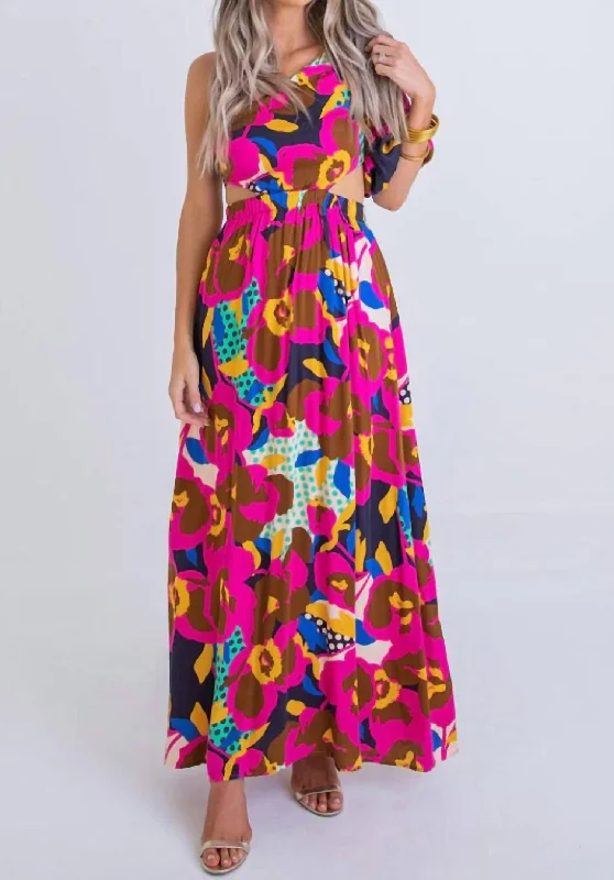 Trendy Styles Santina Big Floral Dot One-Shoulder Dress In Multi Color