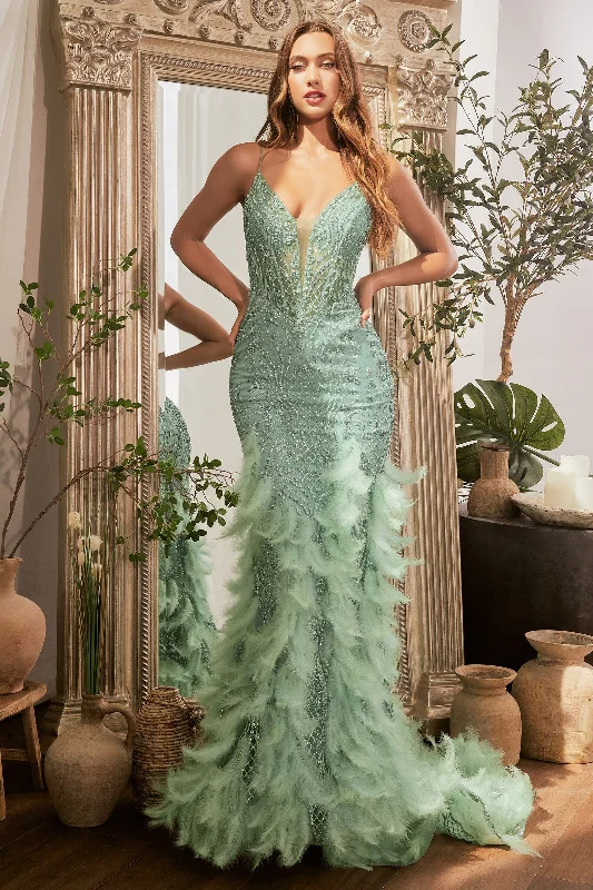 Lighten Up With Nordic Styles Glitter Sleeveless Feather Mermaid Dress by Ladivine CC1608