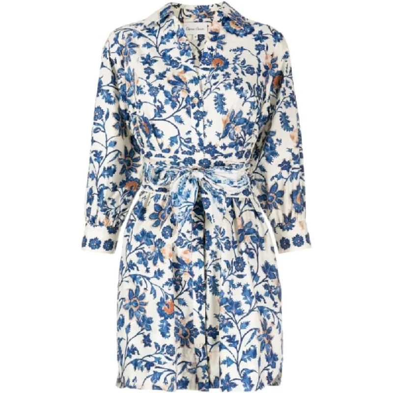 Parisian Effortless Chic Style Cara Cara Women Leighton 100% Cotton Belted Dress Azure Alexandria Floral