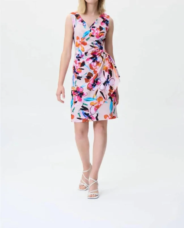 Elevate Your Wardrobe Multi Floral Print Ruched Sleeveless Sheath Dress