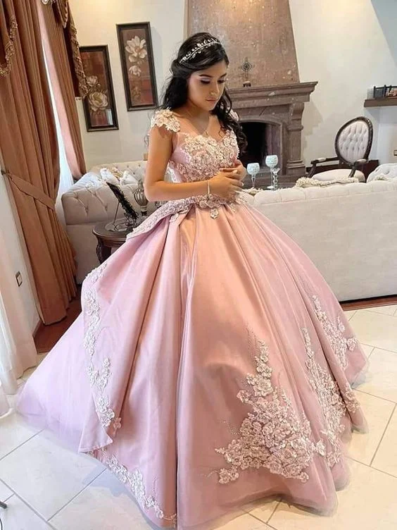 Limited Styles Charming Pink Satin Ball Gown,Pink Sweet 16 Dress  Y6496