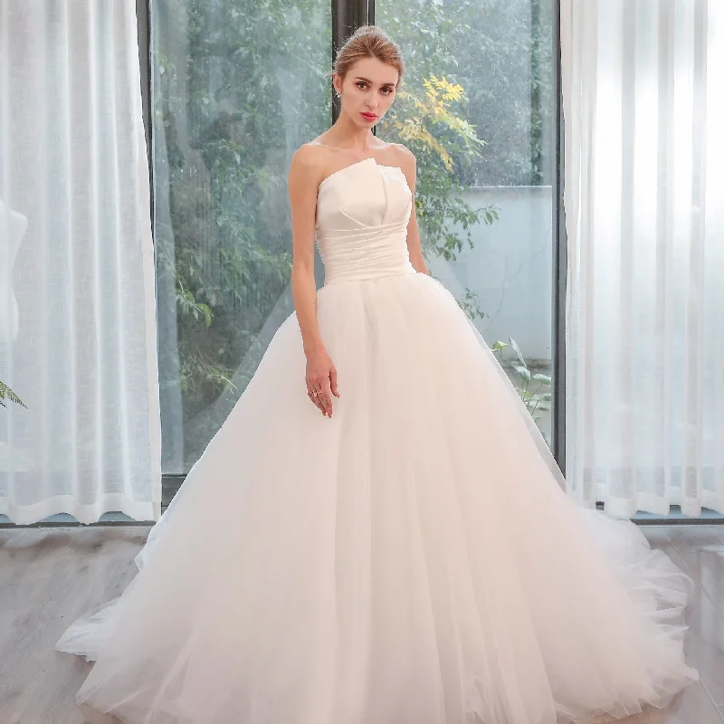 Feminine Soft - Hued Styles Unique Asymmetrical Neckline Strapless Simple Wedding Dress