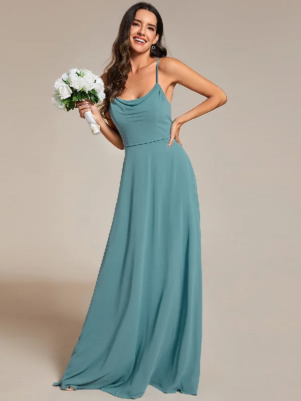 Hollywood Glam Award - Show Style Spaghetti Straps Draped Collar Floor Length Bridesmaid Dress