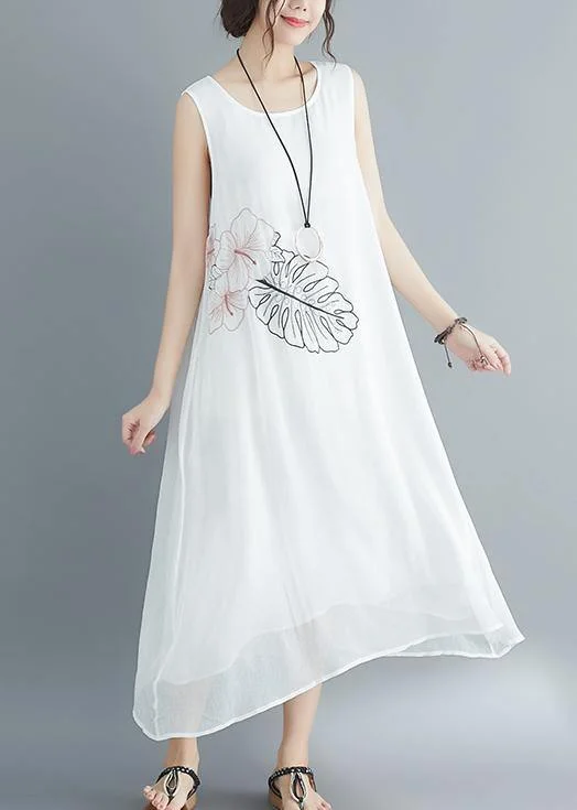 Seasonal Trends Italian white cotton blended clothes Omychic Runway Sleeveless embroidery long Summer Dresses