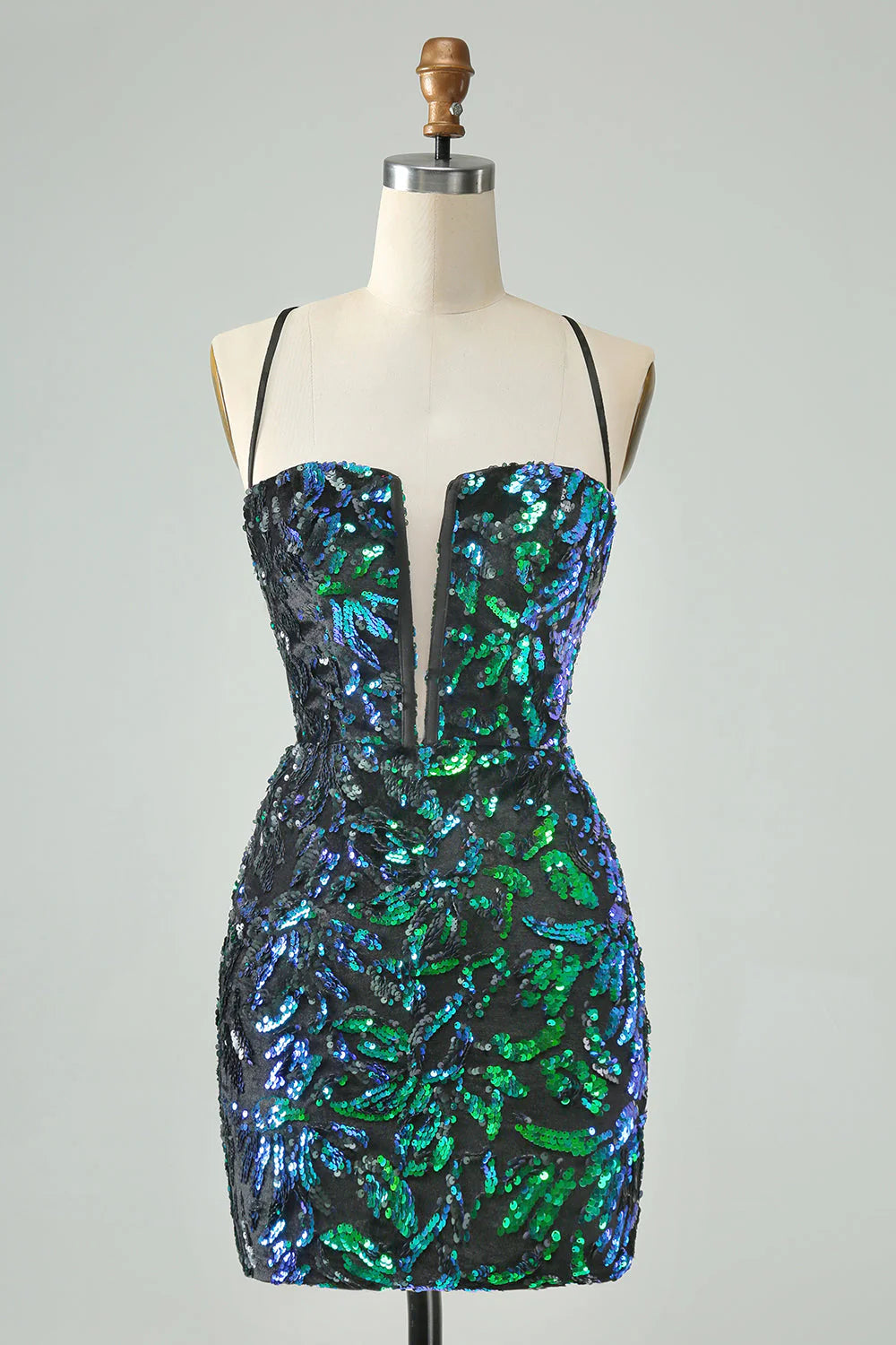 Special Offer Amzcw Pretty Green Black Bodycon Sparkly Sequin Short Homecoming Dress