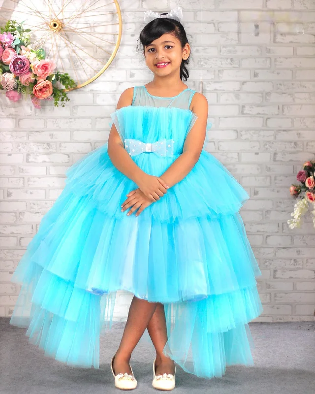 Fashion Deal Pre-Order: Ice Blue Layered High Low Gown With Bow