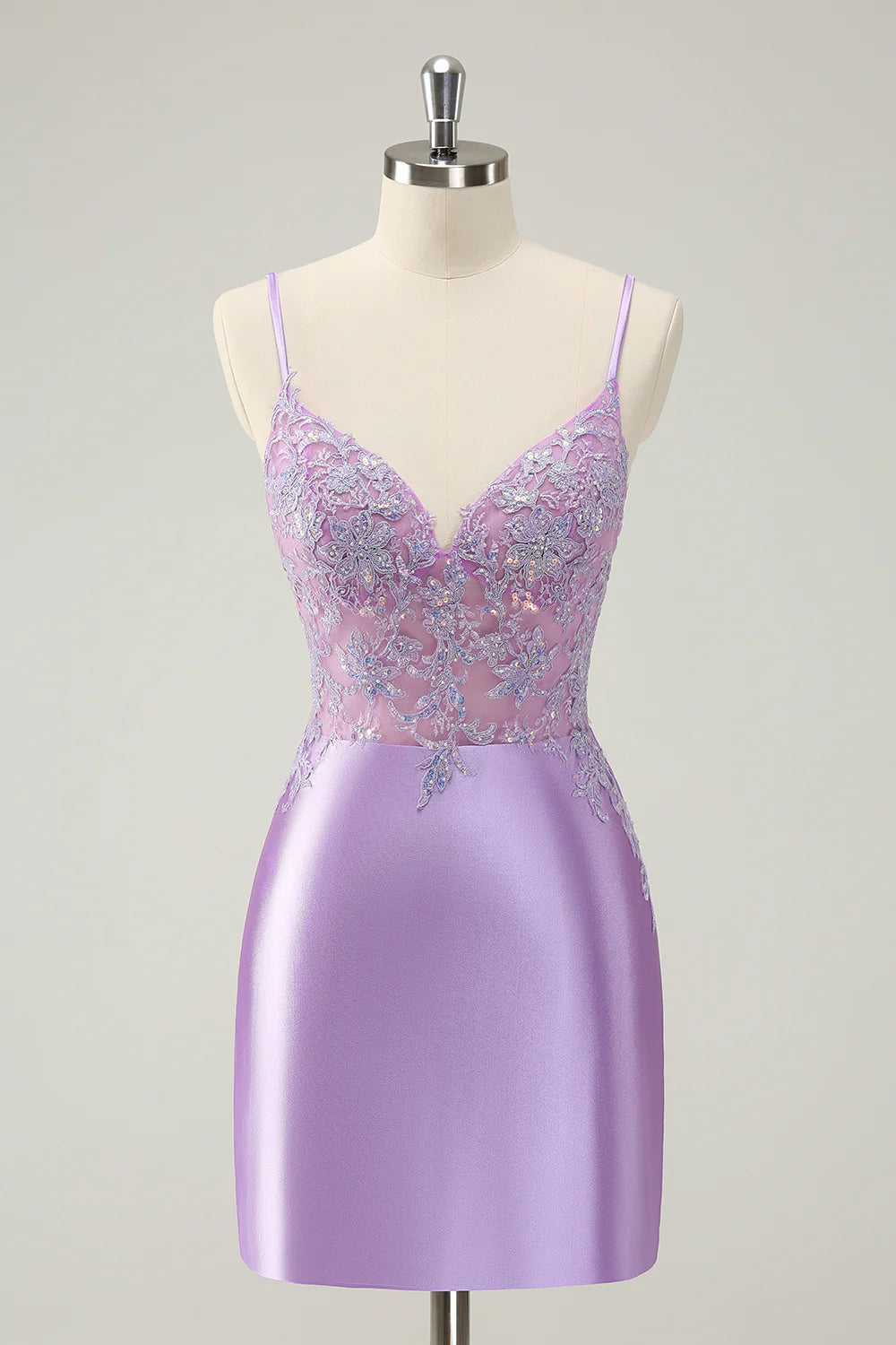 Hollywood Glam Award - Show Style Amzcw Gorgeous Lilac Bodycon Spaghetti Straps Short Homecoming Dress with Sequins