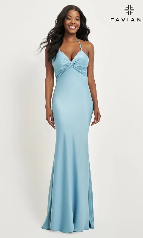 Wardrobe Essentials Faviana Twist-Knot Long Satin Prom Dress 11066