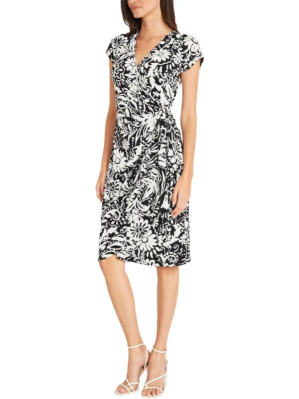 Tropical Island - Inspired Attire Womens Floral Print Matte Jersey Wrap Dress