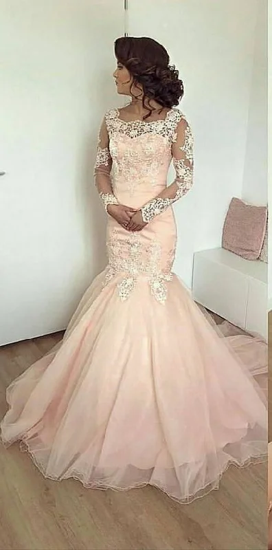 Big Savings On Minimalist Office Styles Sheer Long Sleeves Elegant Formal Gowns With Lace Appliques Lace Up Back Evening Party Dress Prom Dress    cg22420