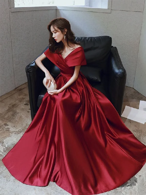 Flash Deals A-line Evening Dress V-neck Prom Gown Short Cap-sleeve Party Robe Long Satin Formal Women Custom-made Dress Y4574