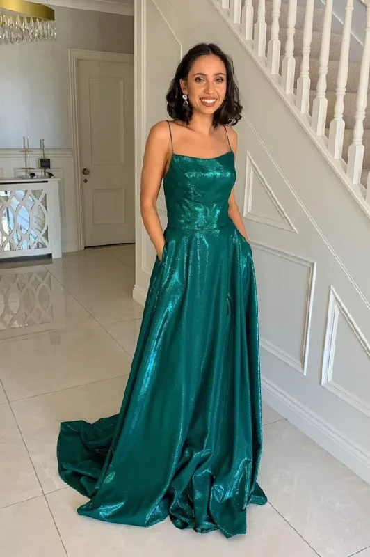 End - Of - Month Blowout Green satin long prom dress A line evening dress Y243