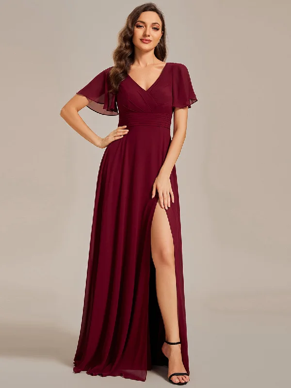 Fashion-Forward Hollow Embroidery Back Side Split Maxi Wholesale Bridesmaid Dresses