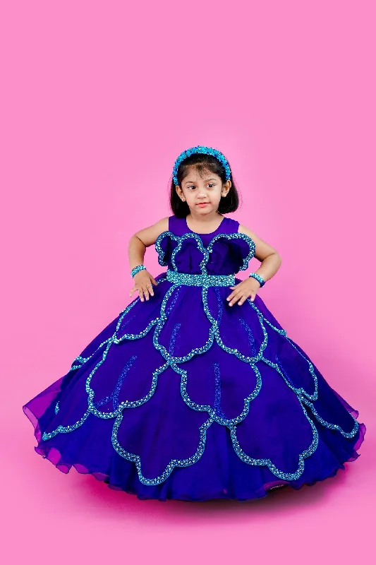 Fashionista Favorites Pre-Order: Dark royal blue and sea blue combo rich handcrafted petal gown