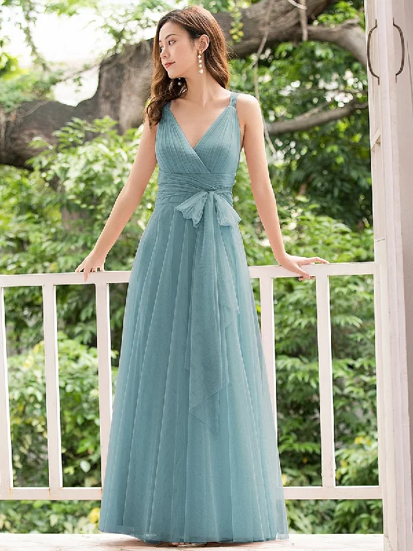 Latest Trends Floor Length Sleeveless Wholesale Tulle Bridesmaid Dresses