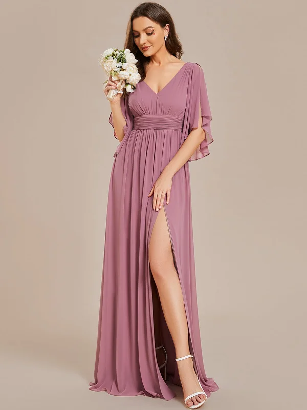 Father'S Day Deals V Neck Pleated Belt Wholesale Chiffon Bridesmaid Dresses