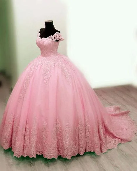 Trend Alert Elegant pink prom dresses off the shoulder ball gown lace appliques        cg22893