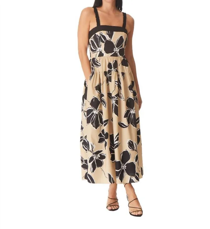 Chic Styles Julien Dress In Khaki Graphic Floral Print