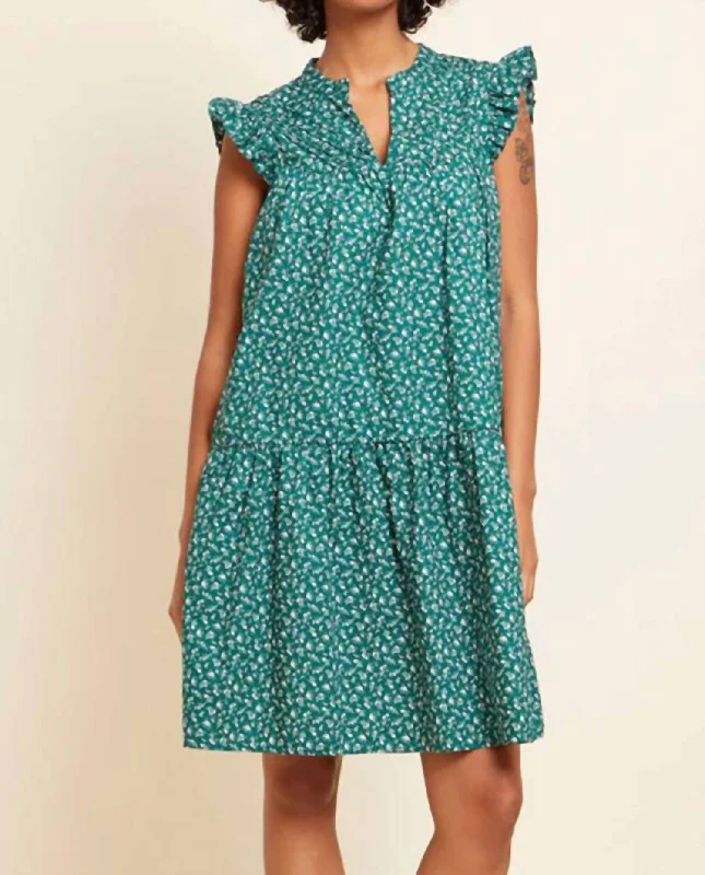 Trendy Styles Jasmine A-Line Ruffled Mini Dress In Emerald Floral