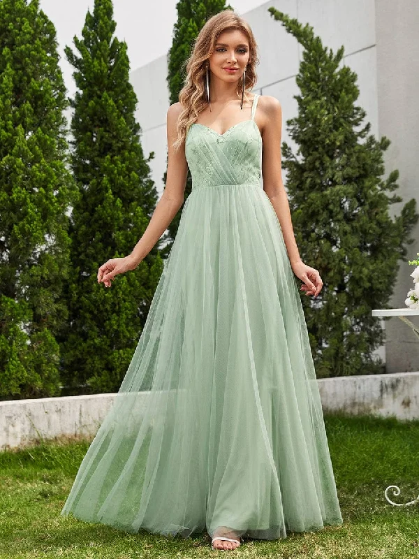 Lighten Up With Nordic Styles Shimmer Cross-Back Straps Wholesale Tulle Bridesmaid Dress with sleeveless