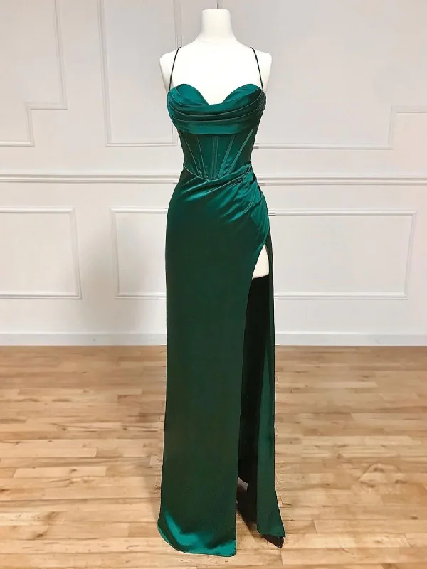 Lighten Up With Nordic Styles Green Sweetheart Neck Satin Long Prom Dress, Green Evening Dresses Y4395