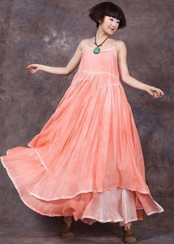 Fashion-Forward Outfits Loose orange asymmetric hem linen dresses sleeveless Dresses summer Dress