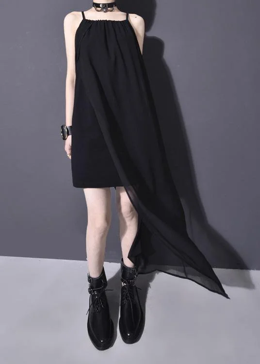 Spring Fling Sale Women black chiffonTunic side open Dresses summer sleeveless Dresses