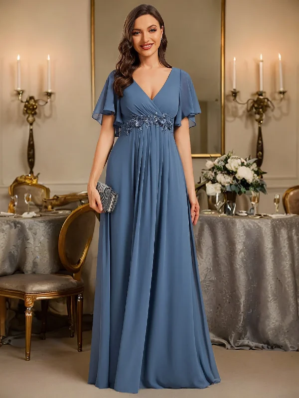 Weekend Special V Neck Appliques Pleated Wholesale Bridesmaid Dresses