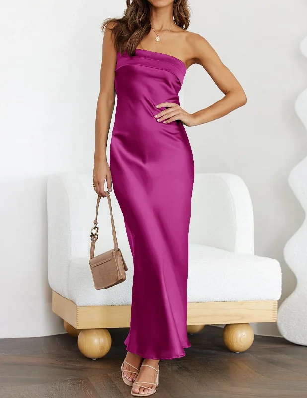 Feminine Soft - Hued Styles Prom Dress High Quality Strapless Satin Bodycon Backless Maxi Dress Charming Wedding Guest Dresses Formal Wear Dresses