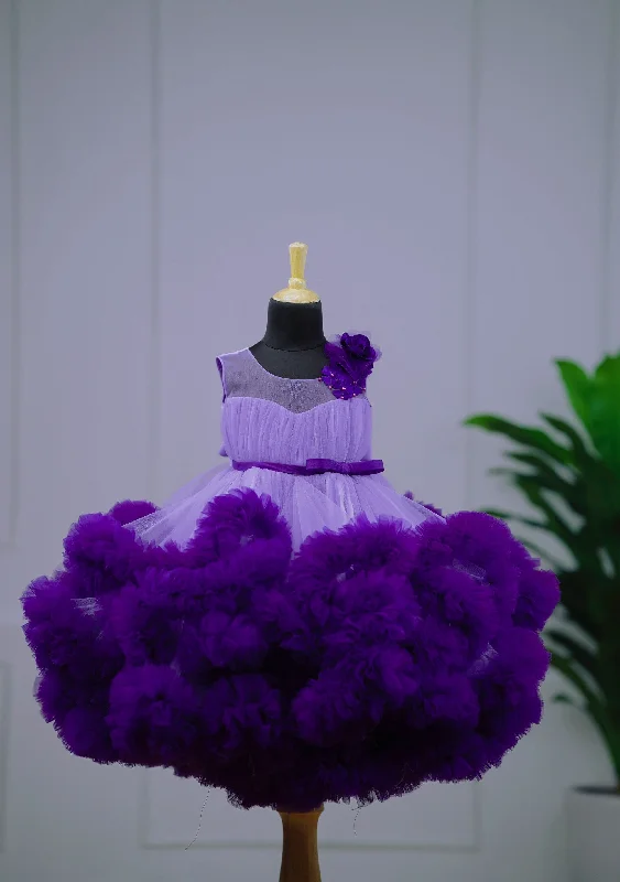 Mid - Season Sale Pre-Order: Lavender and Purple Frilled Party Wear Gown with Flower Detailing