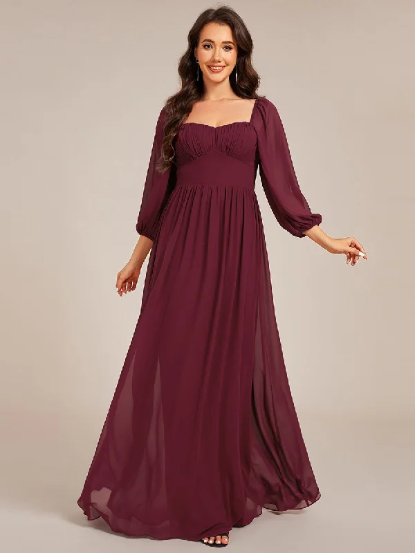 Disco - Inspired Retro Dance Look Graceful Sweetheart 3/4 Lantern Sleeve Chiffon Bridesmaid Dresses with Frenulum knotting