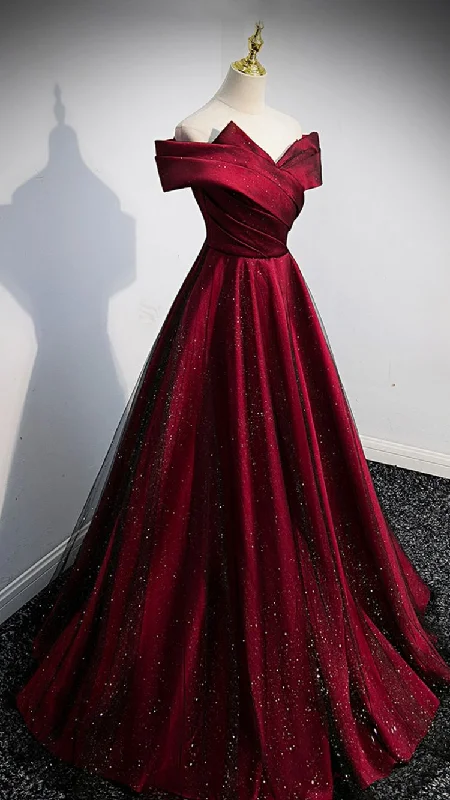 Chic Styles Burgundy satin long A line prom dress evening dress Y767