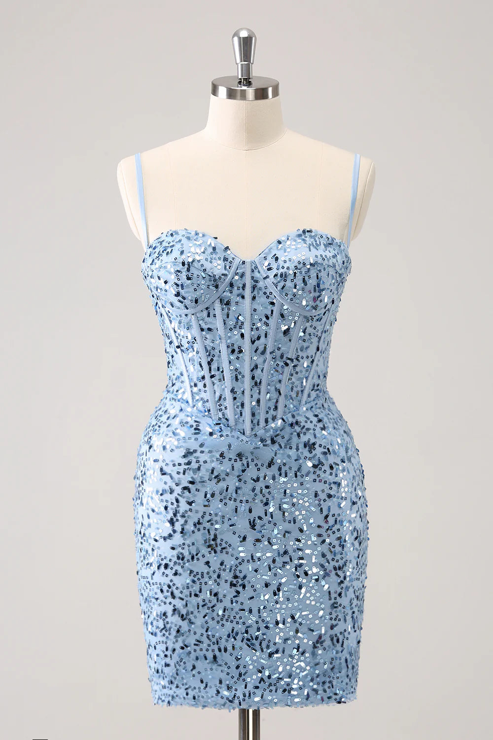 Today Only Amzcw Stylish Blue Bodycon Spaghetti Straps Corset Short Homecoming Dress with Sequins