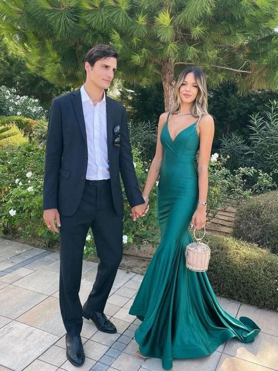 Trendy Styles Simple Satin V Neck Mermaid Green Long Prom Dress, Green Evening Dress Y852