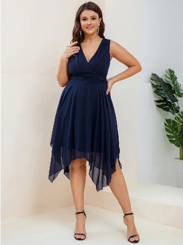 Today Only Plus Size Pretty Wholesale Knee Length Chiffon Bridesmaid Dress with Irregular Hem